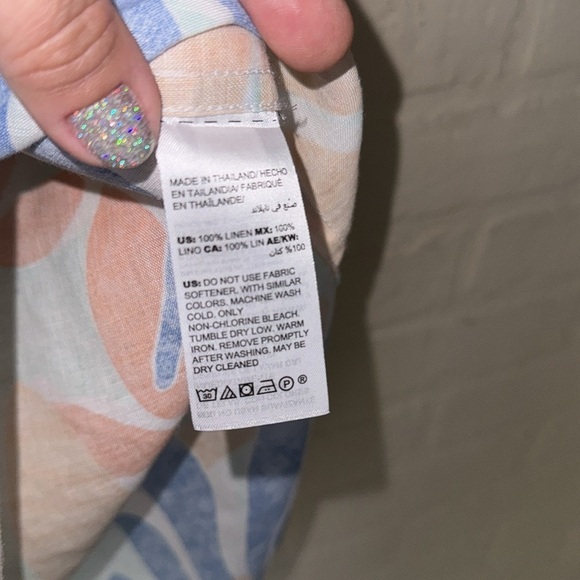 Chicos linen tunic blouse 0 button down 3/4 sleeve abstract floral US size 4 - Picture 2 of 4